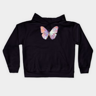 Iridescent Butterfly Drawing - Pink Shiny Morpho Butterfly Hyperrealism Pencil Art Kids Hoodie